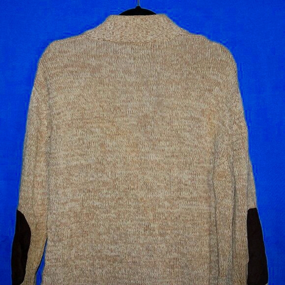 Chaps Mock Neck Sweater - Men's Size L - Tan Knit - Elbow Patches - Picture 9 of 13